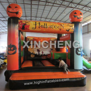 inflatable halloween Pumpkin theme bouncy with slide